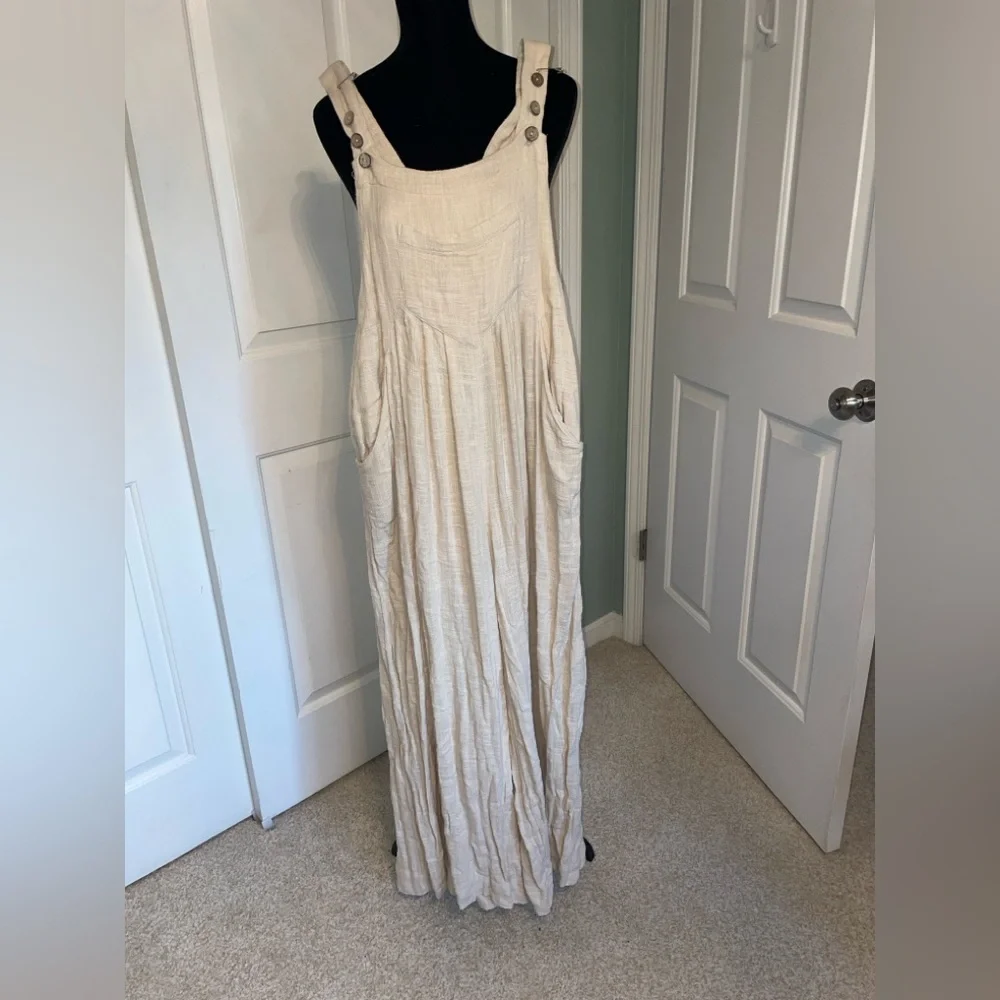Free People sun drenched linen wide leg overalls - Picture 5 of 7